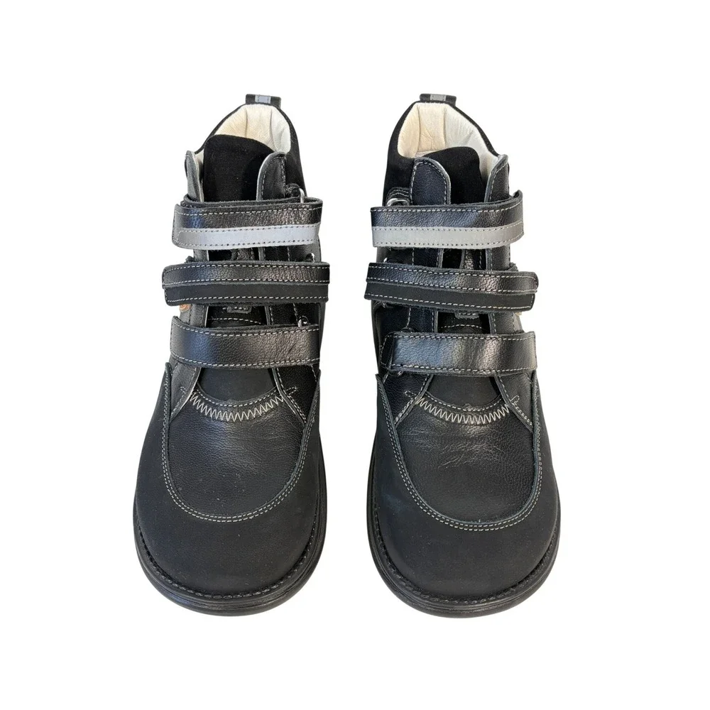 Memo Polo Orthopedic Boots Kids Size 35 3.5 Black Leather Triple Strap High Top